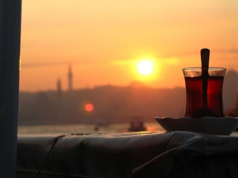 風景 ティータイム お茶 夕焼け