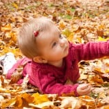 赤ちゃん 秋 子供 外 落ち葉 紅葉