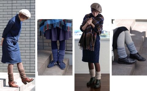 冷えとり靴下 シルクとウールの2重編み レッグウォーマー
