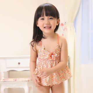 要出典 キッズ 水着 女の子 キッズ 水着 女の子 ワンピース風フリル 花柄 タンキニ 3点セット