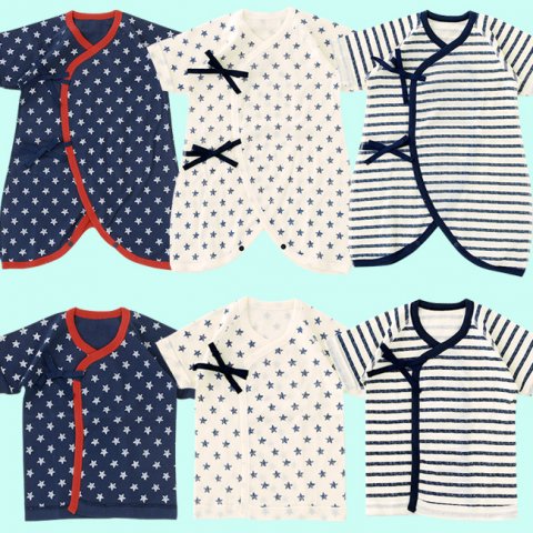 要出典 赤ちゃん用肌着 チャックル 星柄&ボーダー新生児肌着 6枚セット