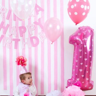 要出典 1歳誕生日女 バルーン、ファーストバースデーパーティーハット、ガーランドのセット