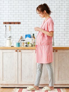 要出典 出産入院 パジャマ エンジェリーベ 授乳口付き 天竺 ボーダー ワンピ & 無地 パンツ ナイティ