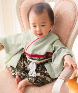 要出典 お食い初めの服装 スウィートマミー 無染色オーガニックコットン×ちりめん和柄 足元2WAY ベビー袴