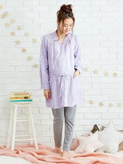 要出典 マタニティルームウェア エンジェリーベ ダブルガーゼギンガムチェックパジャマ