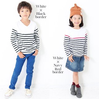 要出典 長袖キッズTシャツ パネルボーダー長袖Tシャツ