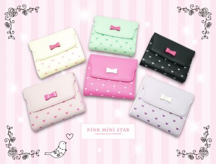 要出典 キッズ財布 ピンクミニスター 2つ折り フェイク レザー カラー リボン 財布