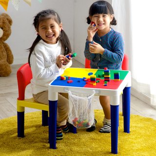要出典 クリスマス プレゼント 子供キッズテーブル&キッズチェアーセット 100ピースブロック付