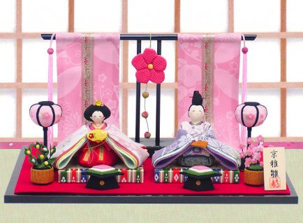 要出典 雛人形 ミニ 龍虎堂 ミニ 桃花几帳花雅雛 親王飾り