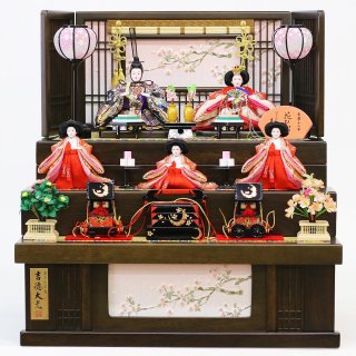 要出典 雛人形 おすすめ 吉徳 雛人形 三段収納飾り 五人飾り 花ひいな 引き出し式収納箱