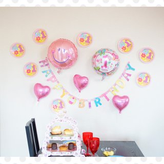 要出典 1歳 誕生日プレゼント 女の子 1stバースデー用バルーン 壁デコセット