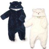 要出典 赤ちゃんの着ぐるみ フリース クマ 白&紺 きぐるみロンパース