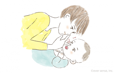 新生児・生後1ヶ月の赤ちゃんとの遊び方 並べてツンツン イラスト