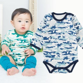 要出典 ロンパース 男の子 チャックル ロパース 恐竜迷彩 長袖かぶり