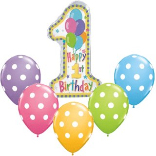 要出典 1歳の誕生日プレゼント 男の子 1歳誕生日 パステルバルーンとマルチカラードットバルーンのセット
