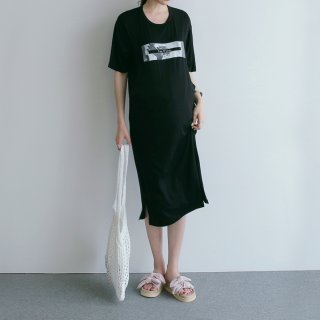 妊婦服 ナラポイント シンプルプリントTシャツ風マタニティワンピース