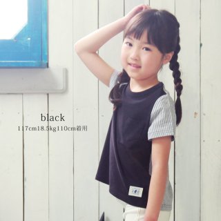 要出典 キッズ Tシャツ トリドリー キッズ ストライプ切り替え 半袖Tシャツ