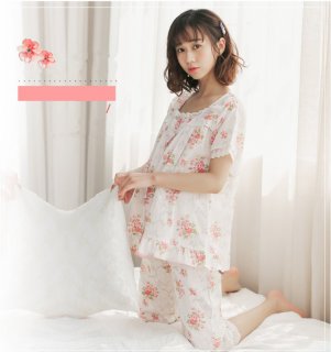 要出典 妊婦 パジャマ 授乳口付レース付きスクエアネックルームウェアパジャマ2点上下セット