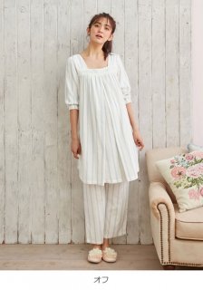 要出典 出産入院 パジャマ エンジェリーベ マタニティ パジャマ 授乳口付き ダブルガーゼ ストライプ 胸元レース
