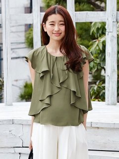 要出典 妊婦服 おすすめ エンジェリーベ マタニティ 授乳口付き エステルジョーゼットラッフルブラウス