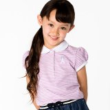 要出典 ポロシャツ キッズ マザウェイズ 女の子 刺繍ワンポイント ボーダー柄半袖ポロシャツ