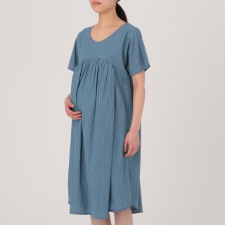 要出典 無印良品 マタニティ オーガニックコットンインディゴ授乳に便利な半袖ワンピース