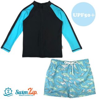 要出典 キッズ 水着 男の子 スイムジップ ラッシュガード水着セット DeepBlueShark