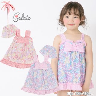 要出典 キッズ 水着 女の子 ジェラート トドラー フラワー×ドット柄 ワンピース 女の子 水着