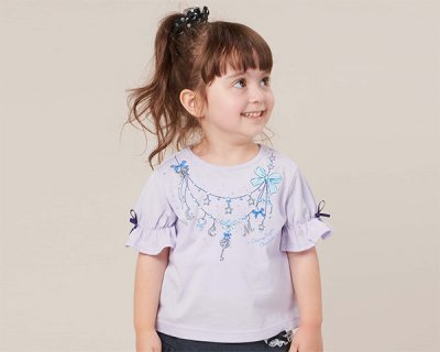 要出典 キッズTシャツ トドラー ガールズ ネックレスチャーム柄 5分袖 キャンディースリーブTシャツ
