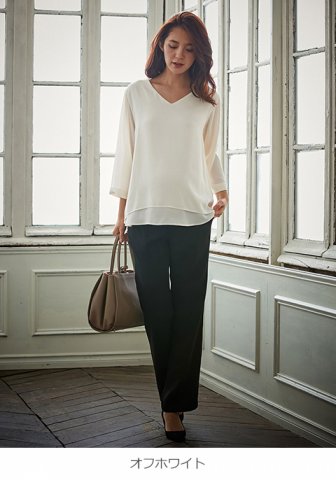 要出典 マタニティ オフィスカジュアル エンジェリーベ 授乳口付 レイヤードVネック マタニティトップス