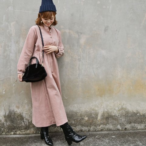 要出典 マタニティ 冬 ワンピース ミルクティー コーデュロイパフィーワンピース