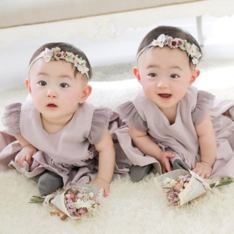 要出典 月齢フォト グッズ くすみラベンダー花冠ヘアバンド