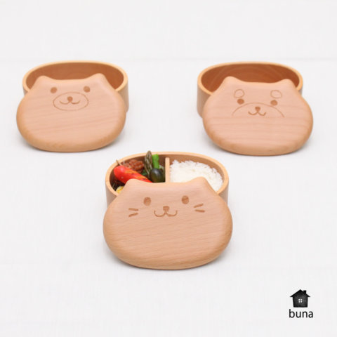 要出典 子供用お弁当箱 buna アニマルウッド くりぬき弁当箱