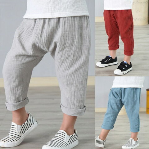 要出典 キッズ ハーフパンツ 2. コットンリネン ワッシャー加工 7部丈 サルエルパンツ