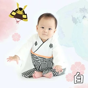 要出典 お食い初め 赤ちゃん 服装 袴ロンパース 白黒