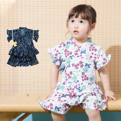 要出典 赤ちゃん 甚平 アンパサンド ベビー 小花柄 フリルスカート 甚平