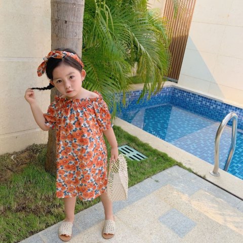 要出典 子供用ワンピース ナモシー キッズ オフショル フラワーワンピース