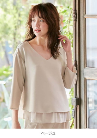 要出典 授乳服 エンジェリーベ 授乳口付 ストレッチジョーゼットVネックレイヤードトップス