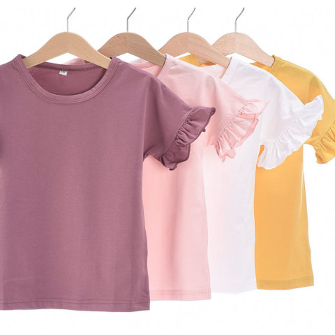 要出典 キッズ Tシャツ 女の子 プラスナオ フリル袖半袖Tシャツ