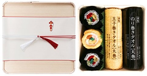 要出典 出産祝い 面白い のり巻きタオル 木製折箱ギフトセット 中