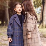 要出典 キッズ アウター コート 女の子 バルーンスリーブ チェック柄 キッズコート
